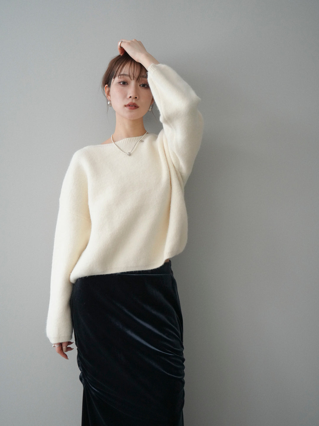 [予約]アンゴラタッチボートネッククロップドプルオーバー/ivory