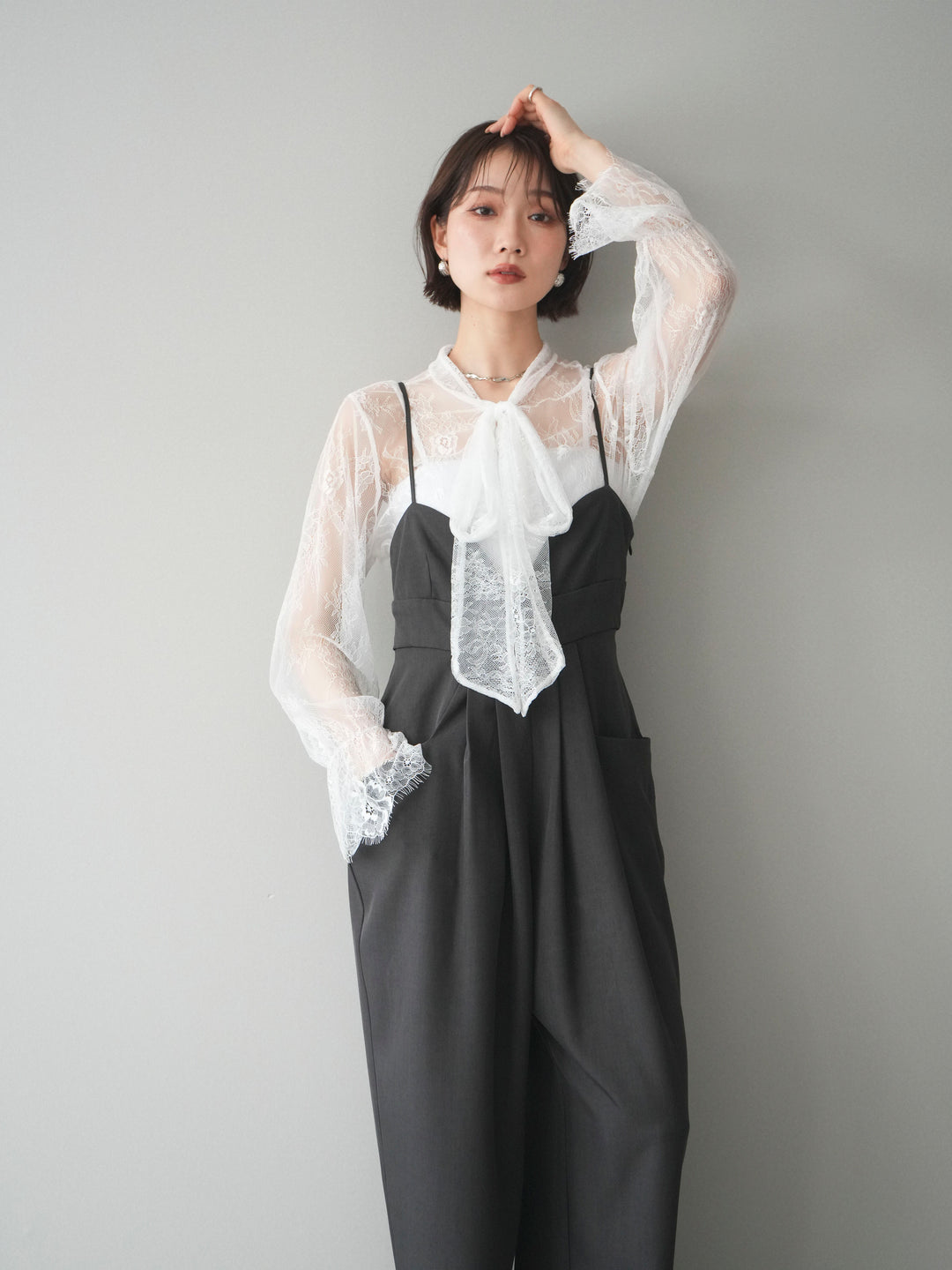 [予約]バックデザインサロペット/charcoal