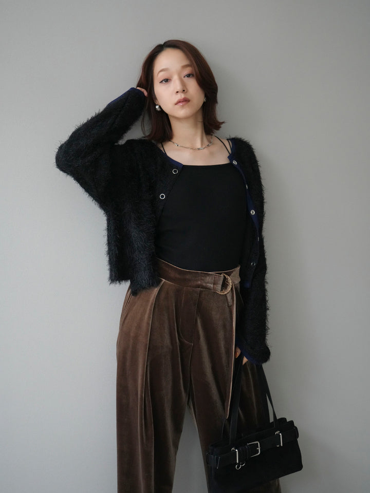 [予約]バイカラー2WAYシャギーニットカーディガン/black