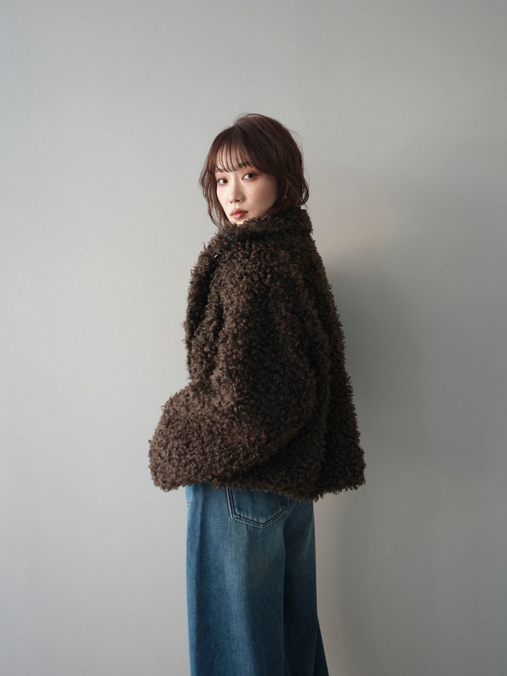 [SET]プードルファーミドルスタンドブルゾン+ベルト付裏起毛カーブデニムパンツ(2set)