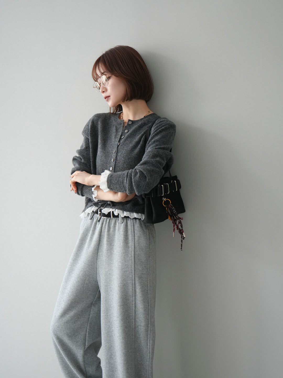 [SET]スカラップレース切り替ニットカーディガン+選べるアクセセット(2set)