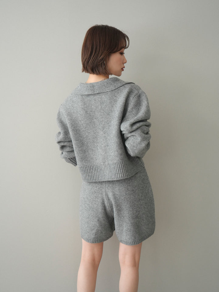 [予約]メランジニット襟付きクロップドカーディガン/gray