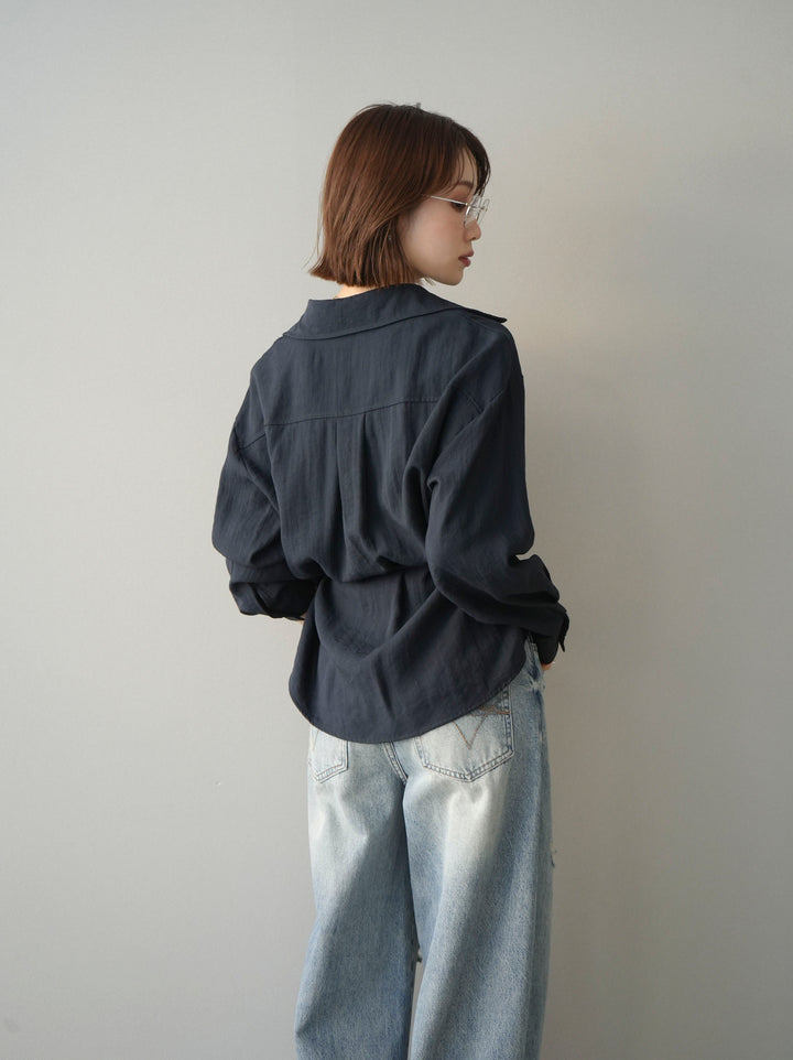 [予約]Vネック変形ラインシャツ/navy