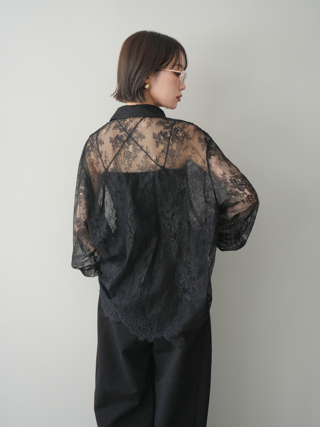 [予約]総レースボリュームスリーブシャツ/black