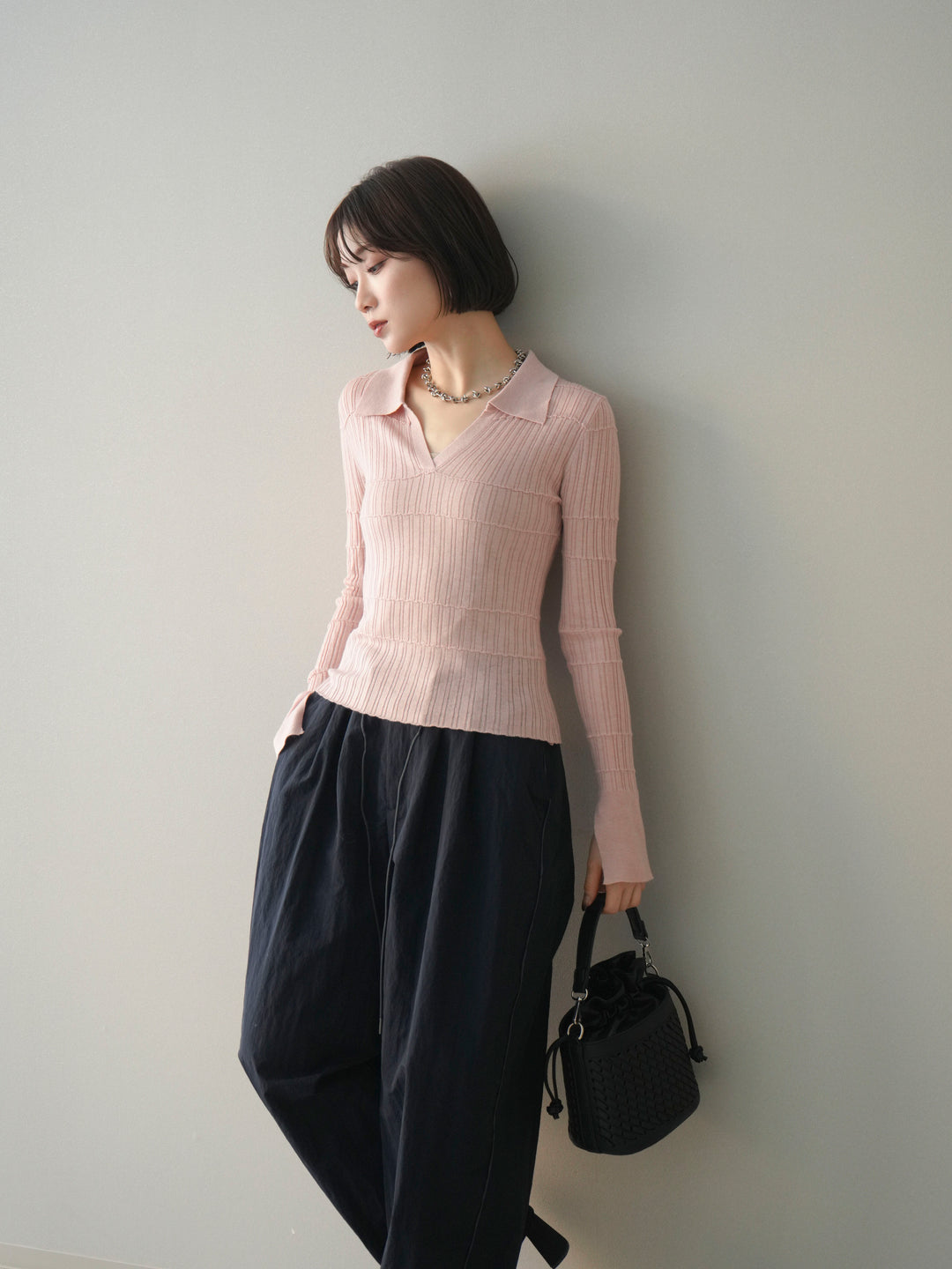 [予約]シアーリブスキッパーニットトップス/pink