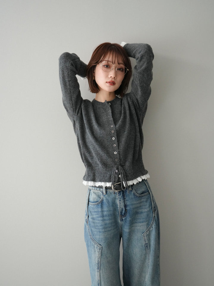 [SET]スカラップレース切り替ニットカーディガン+選べるアクセセット(2set)