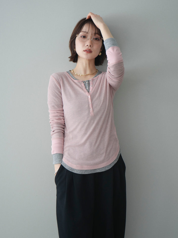 [予約]シアーリブヘンリーネックロンT/pink