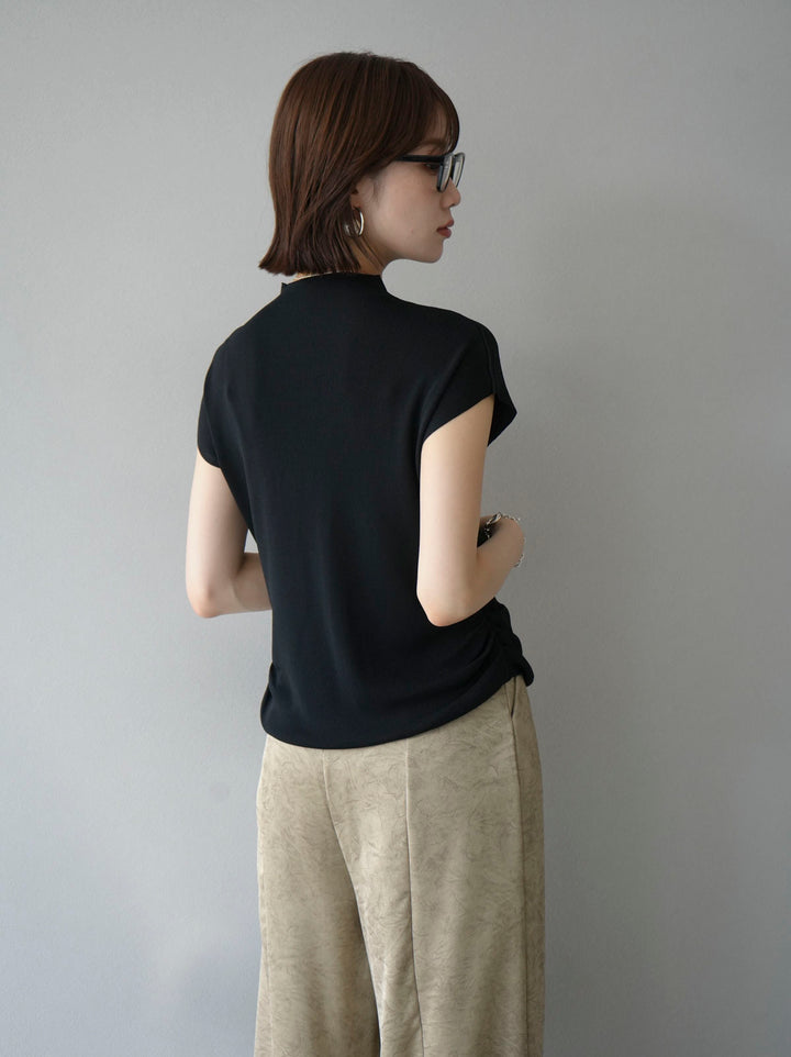 [Pre-order] Petite Neck Side Shirring Summer Knit Top/Black