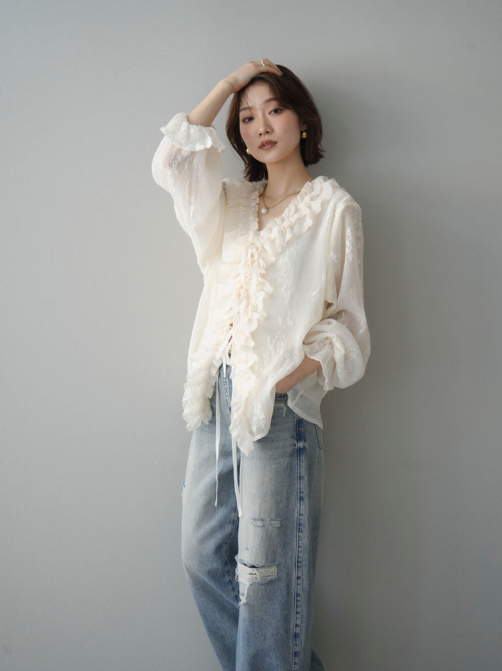 [予約]楊柳ラッフルフリルカーディガン/ivory