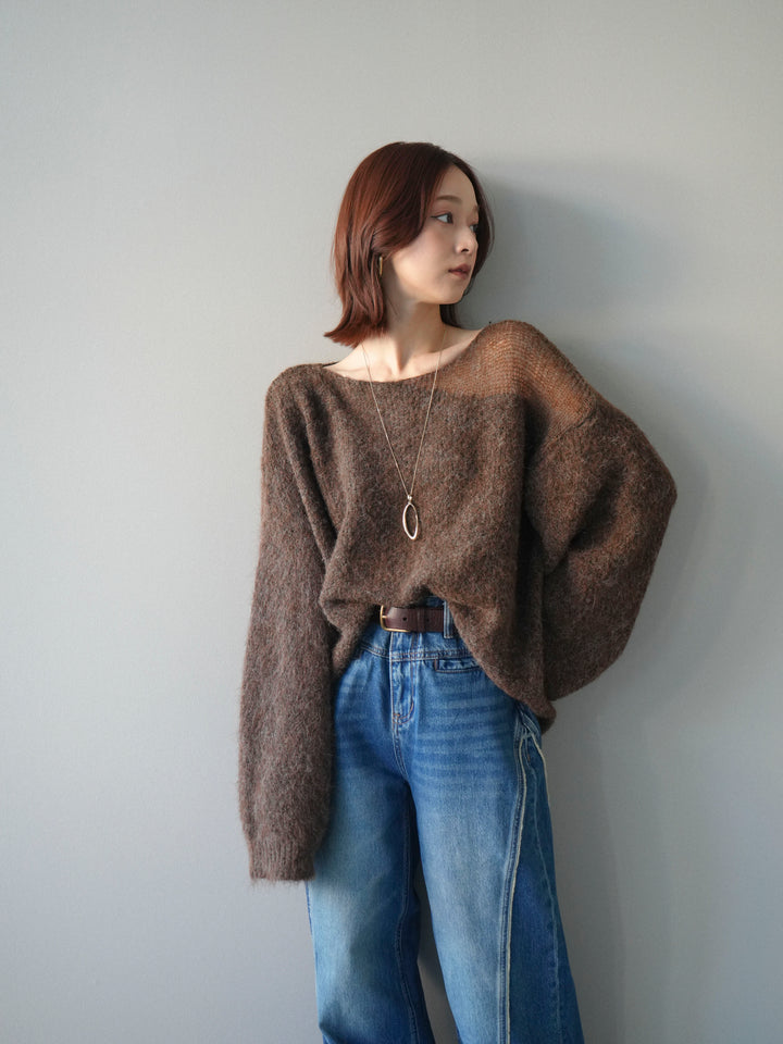 [予約]透かしデザインニットプルオーバー/brown