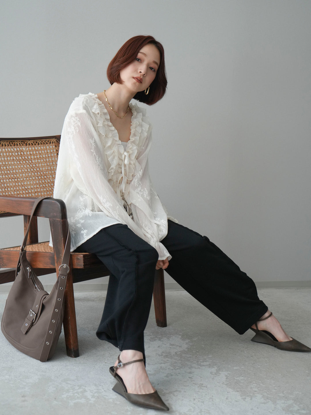 [SET]楊柳ラッフルフリルカーディガン+2WAYデザインスウェットパンツ(2set)