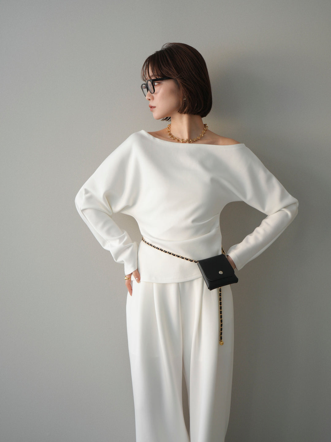 [SET]ライトポンチワンショルタックトップス＆パンツSETUP