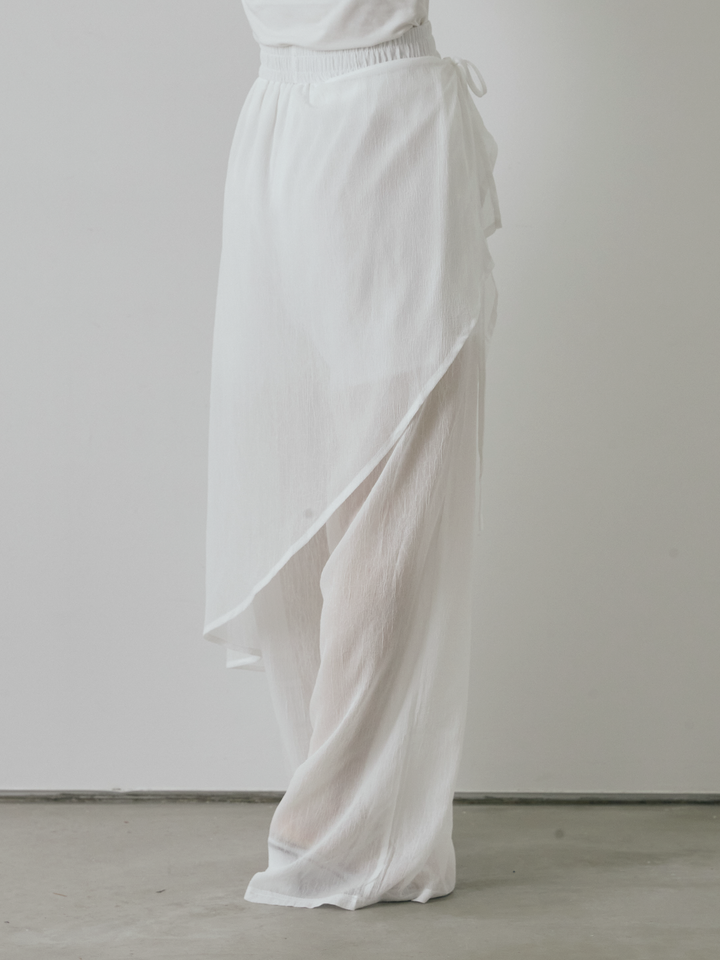 [予約]シアーワッシャーラップデザインパンツ/ホワイト