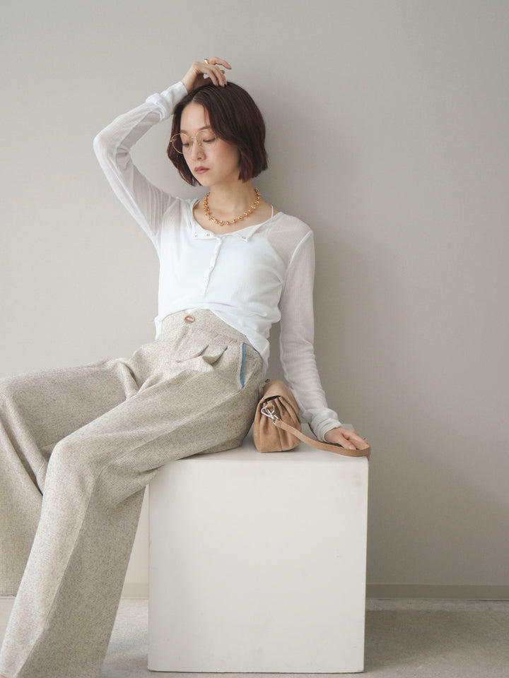 [予約]シアーリブヘンリーネックロンT/white