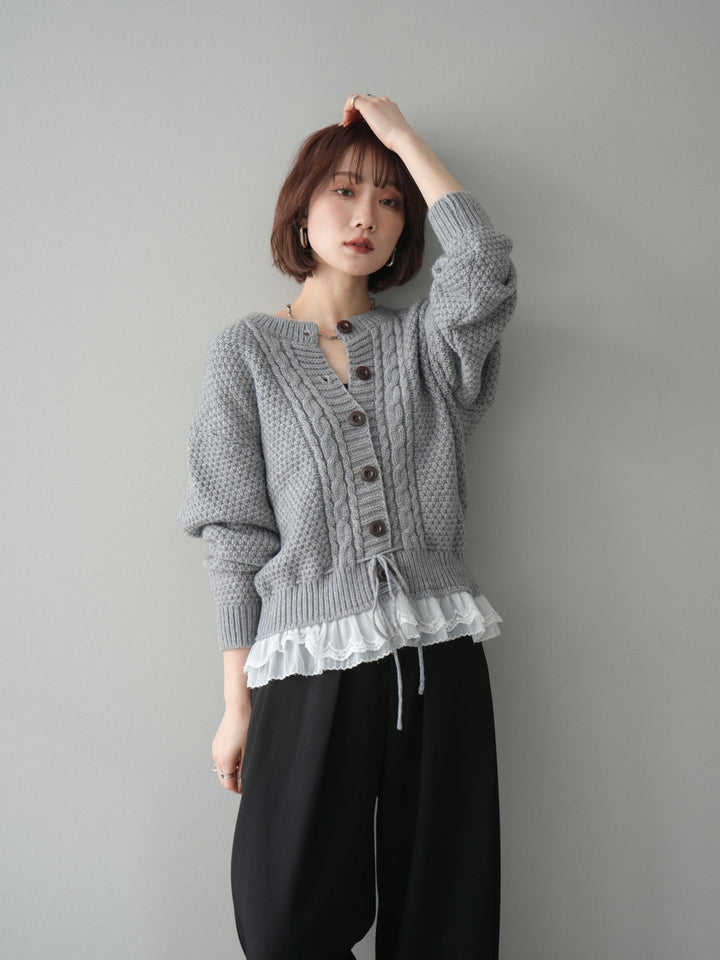 [SET]裾レースケーブルニットカーディガン+選べるアクセセット(2set)