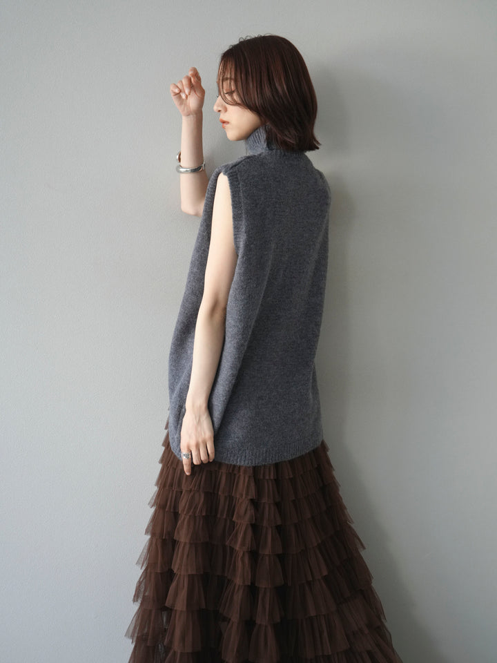 [予約]デザインボタンハイネックニットベスト/ gray