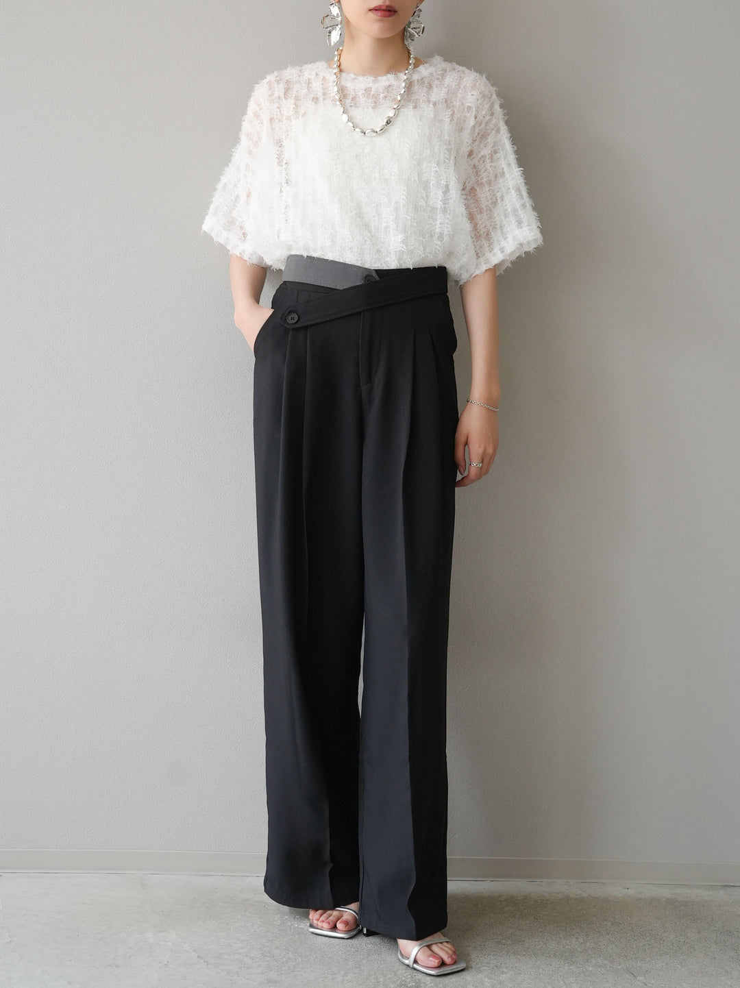 [Pre-order] Fringe Tulle 5/4 Sleeve Over Top/Off-White