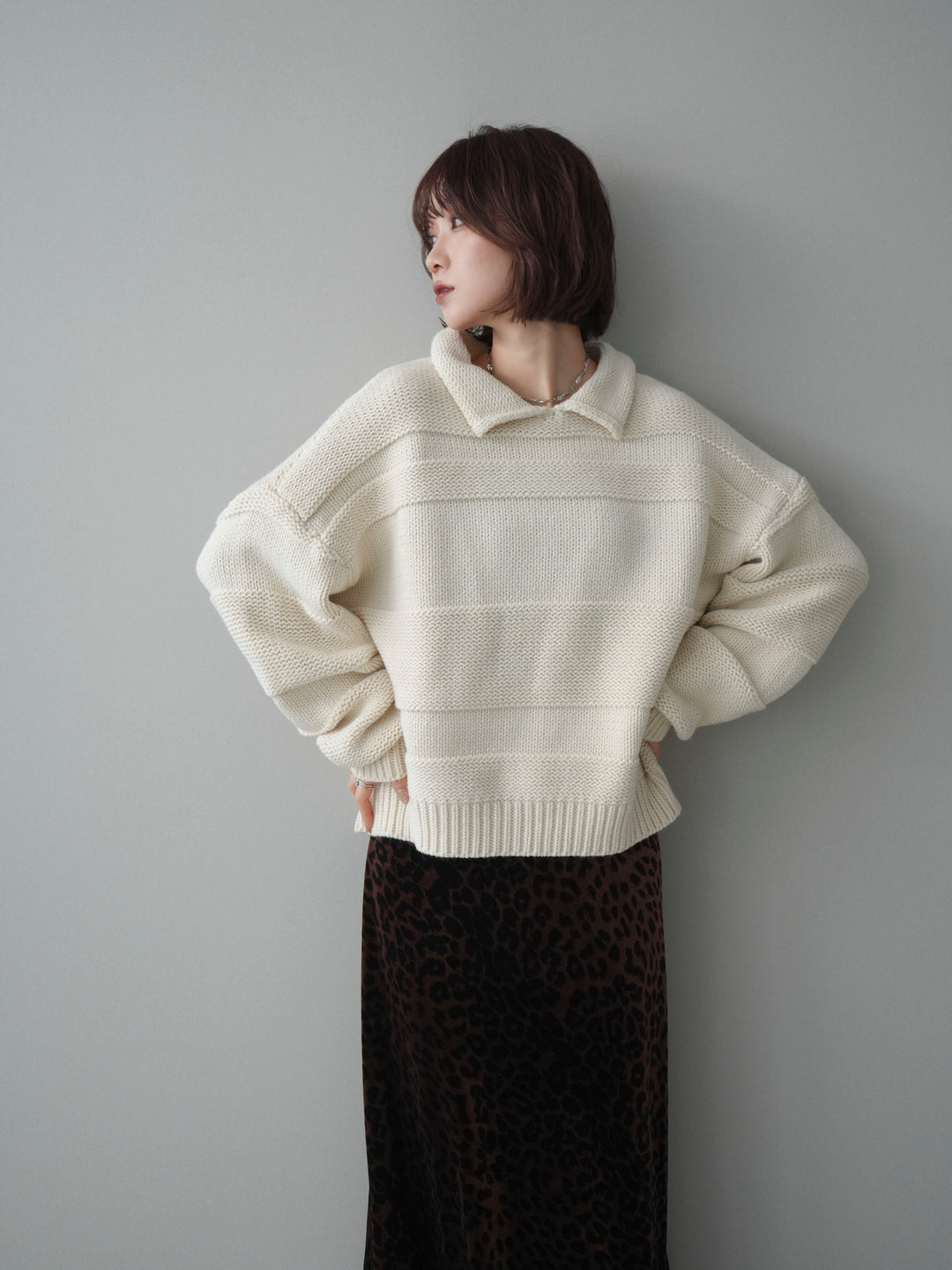 [SET]襟付きボーダー編みニットプルオーバー+襟付きボーダー編みニットプルオーバー(2set)