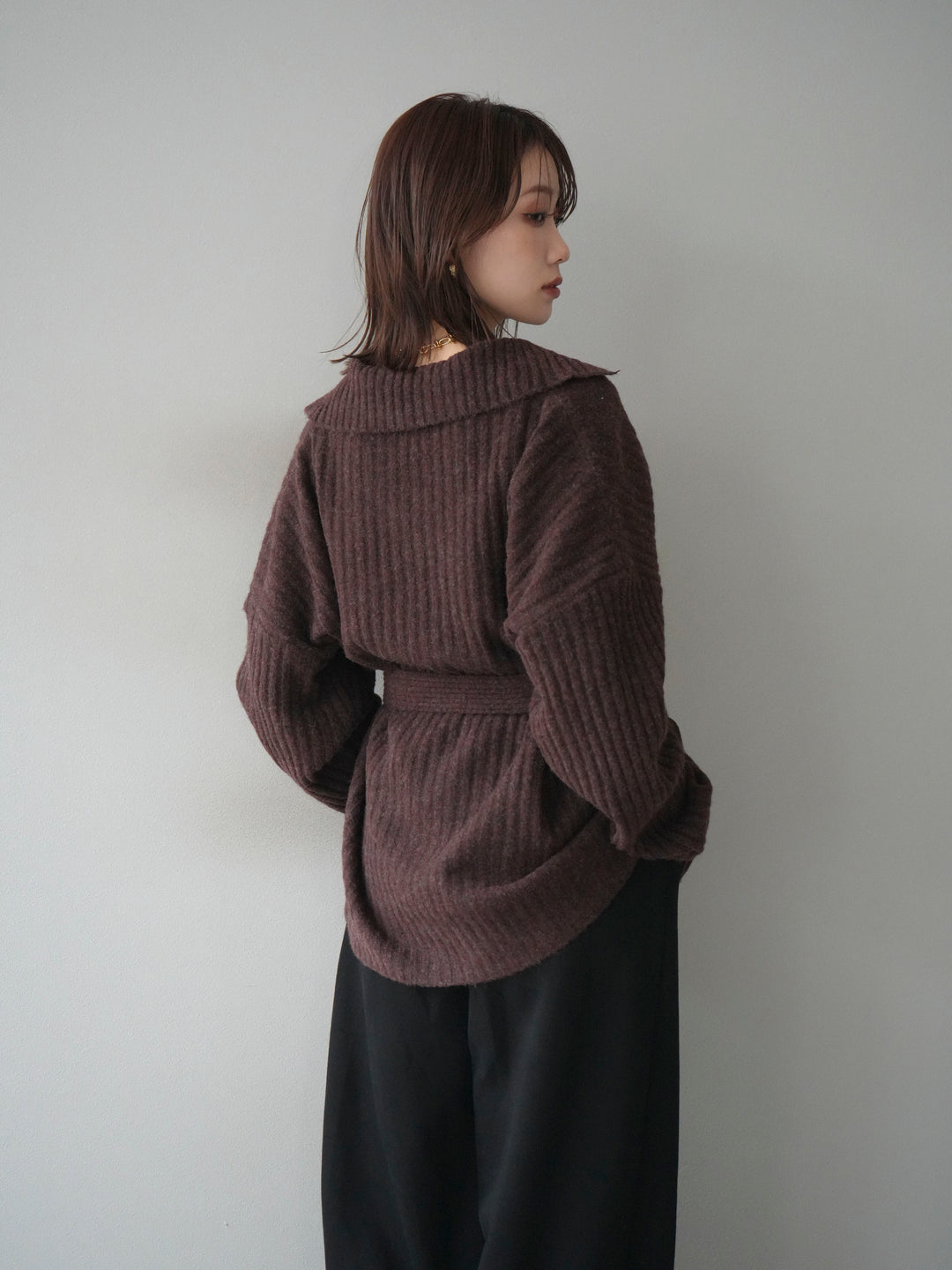 [予約]ワイドリブポロニットプルオーバー/brown