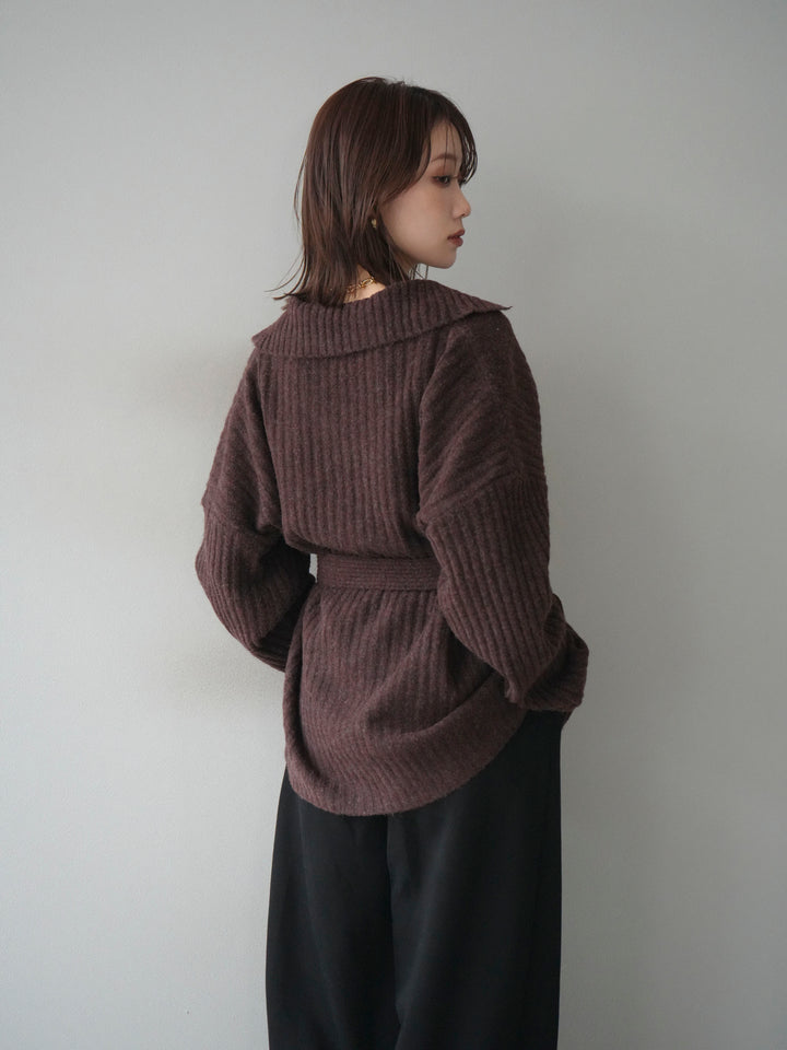 [予約]ワイドリブポロニットプルオーバー/brown