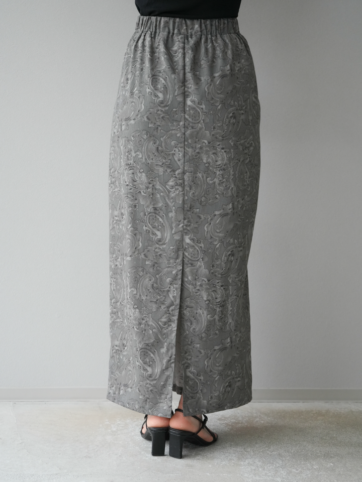 [予約]ペイズリープリントタックIラインスカート/グレー