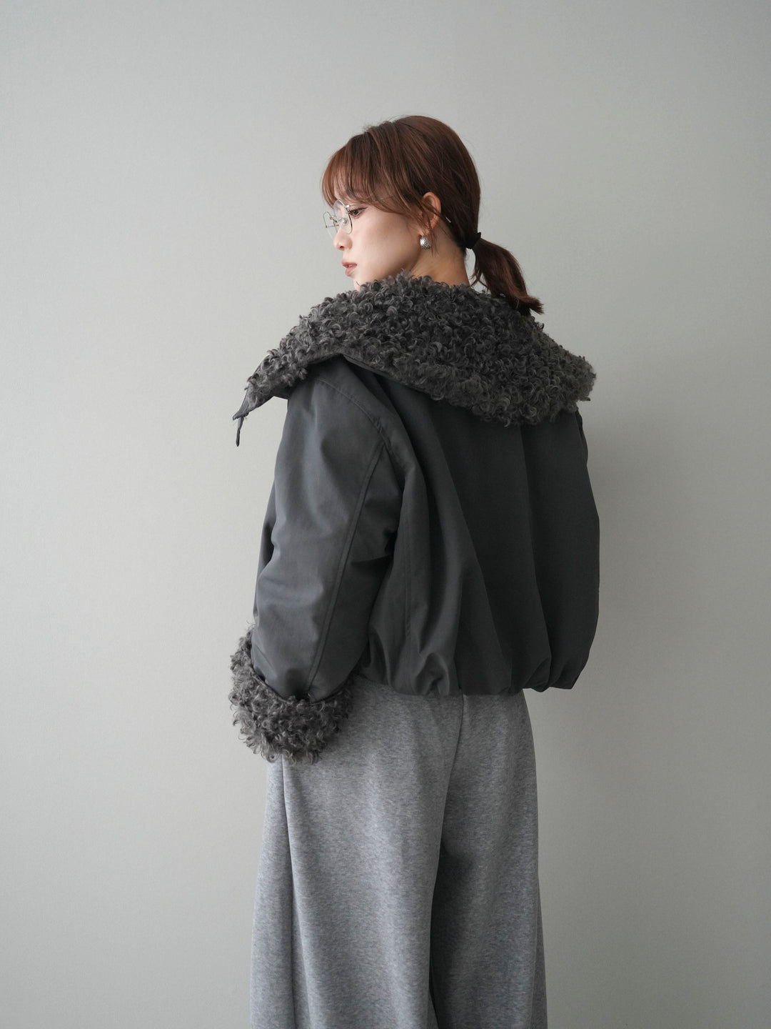 [SET]プードルファーダウンジャケット+アンゴラタッチボートネッククロップドプルオーバー(2set)