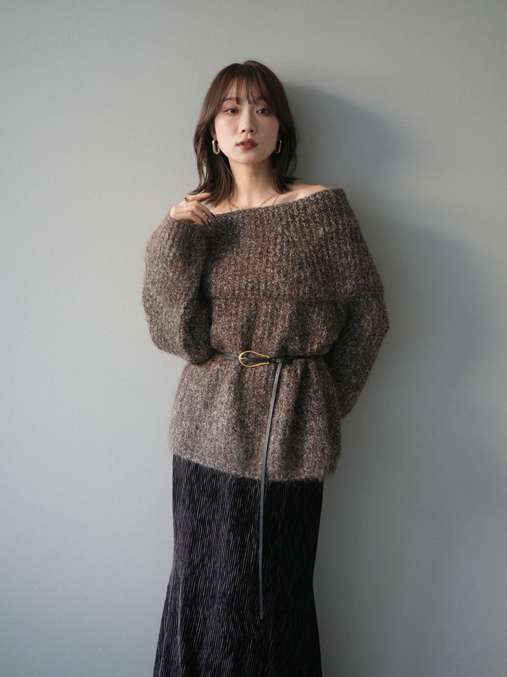 [予約]オフショルミックスニットプルオーバー/brown