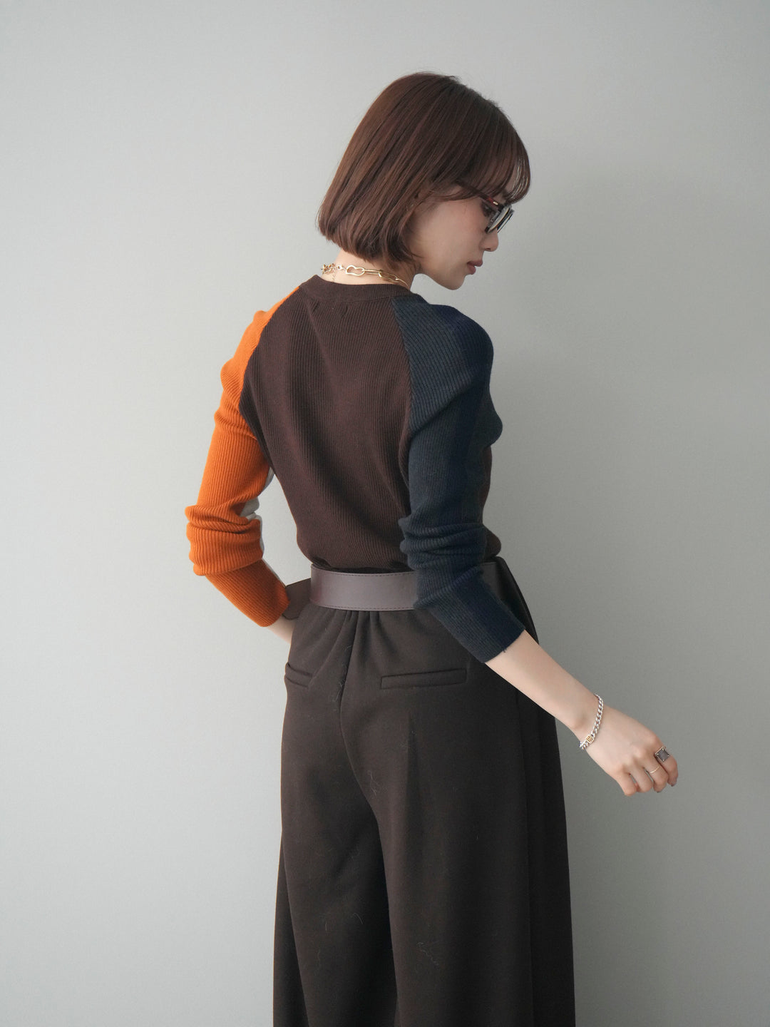 [SET]バイカラーラグランニットトップス+選べるアクセセット(2set)