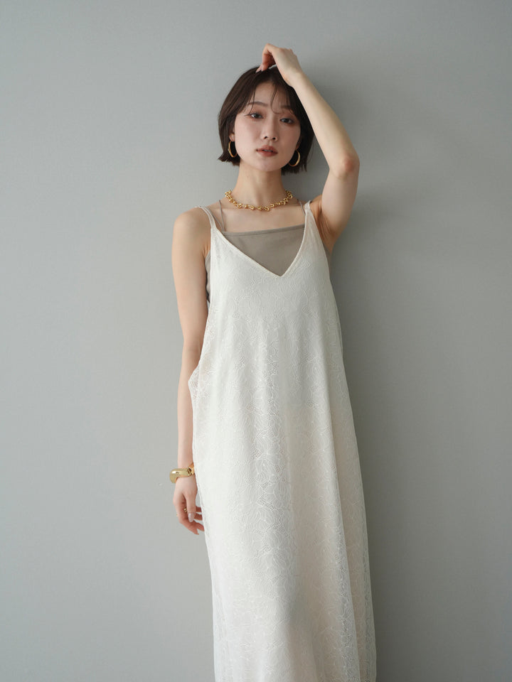 [予約]サテンレースレイヤードキャミワンピース/ivory