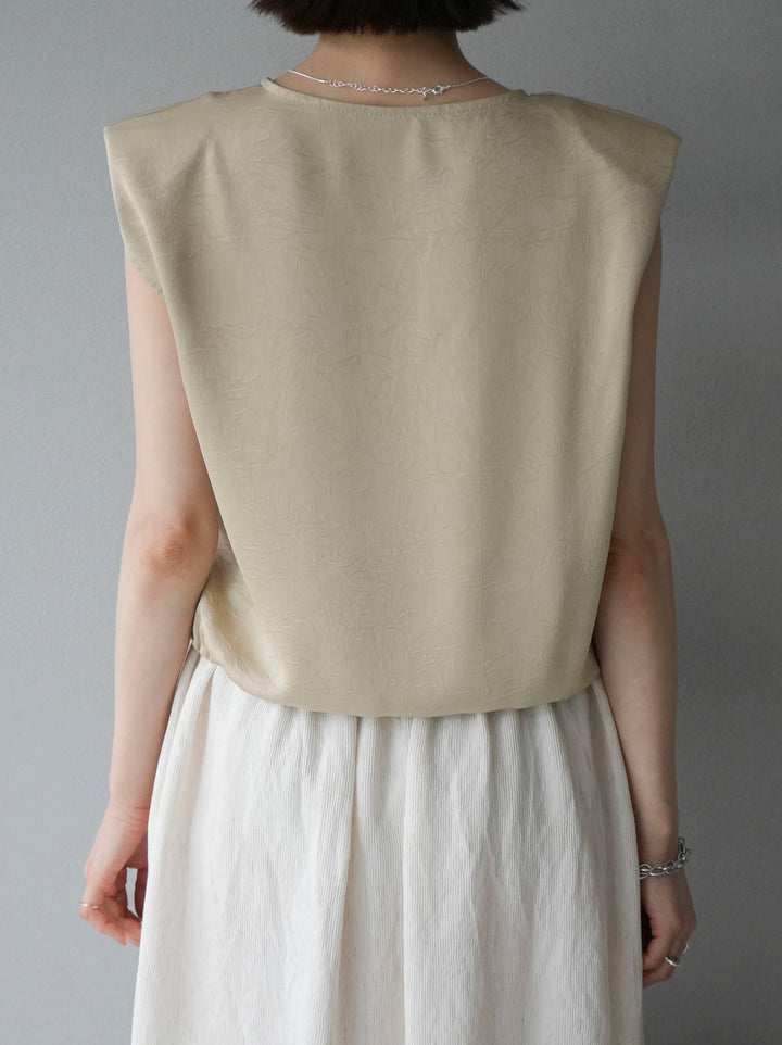 [Pre-order] Satin Drawstring Sleeveless Blouse/Beige