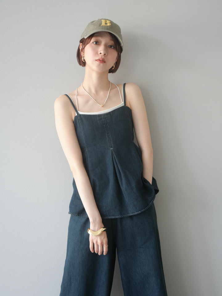 [SET]デニムタックフレアキャミソール＆イージーワイドパンツSET UP(2set)