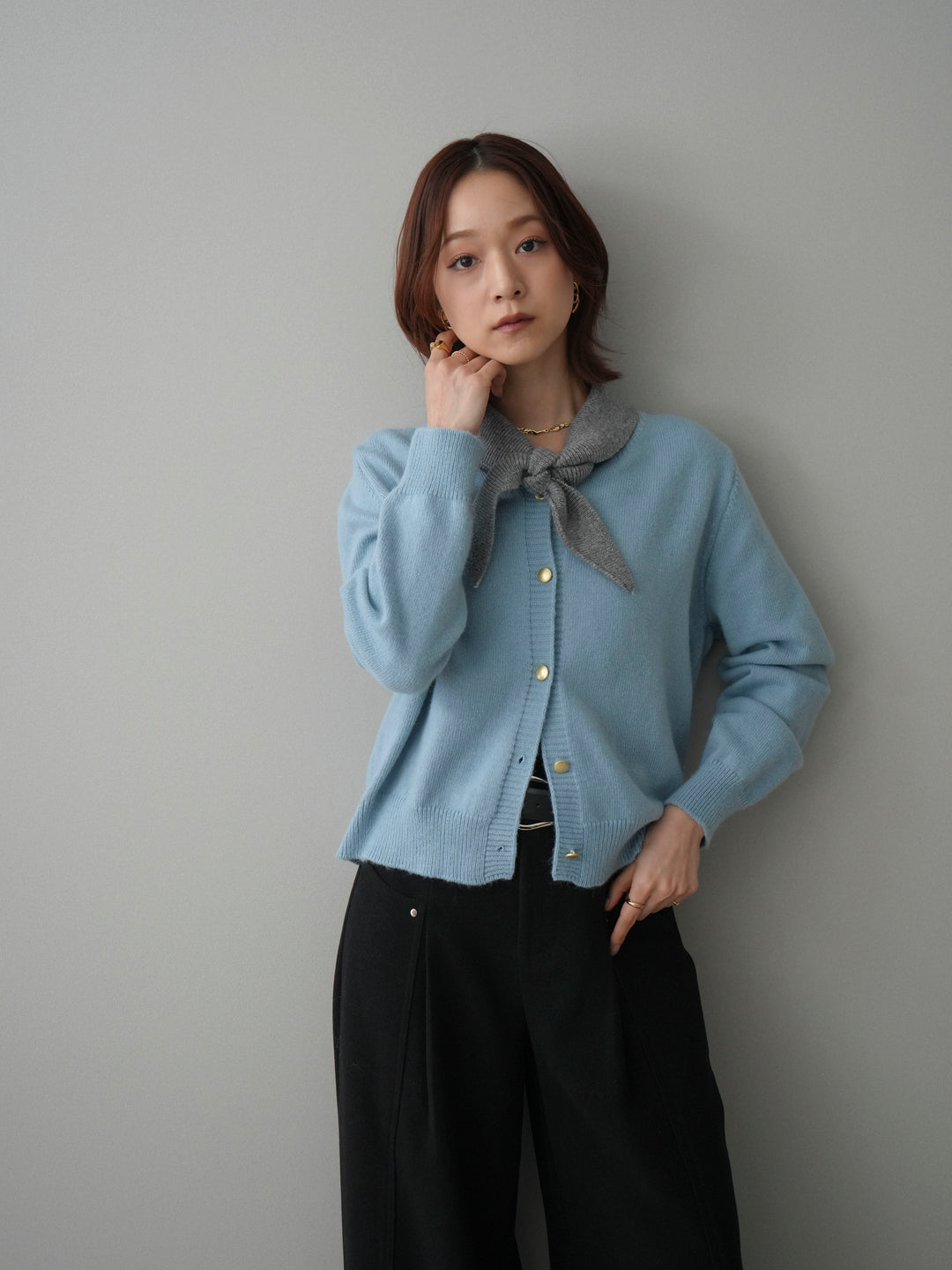 [SET]デザイン襟ニットカーディガン+デザイン襟ニットカーディガン(2set)