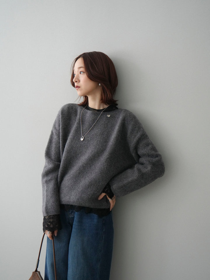 [予約]アンゴラタッチボートネッククロップドプルオーバー/charcoal