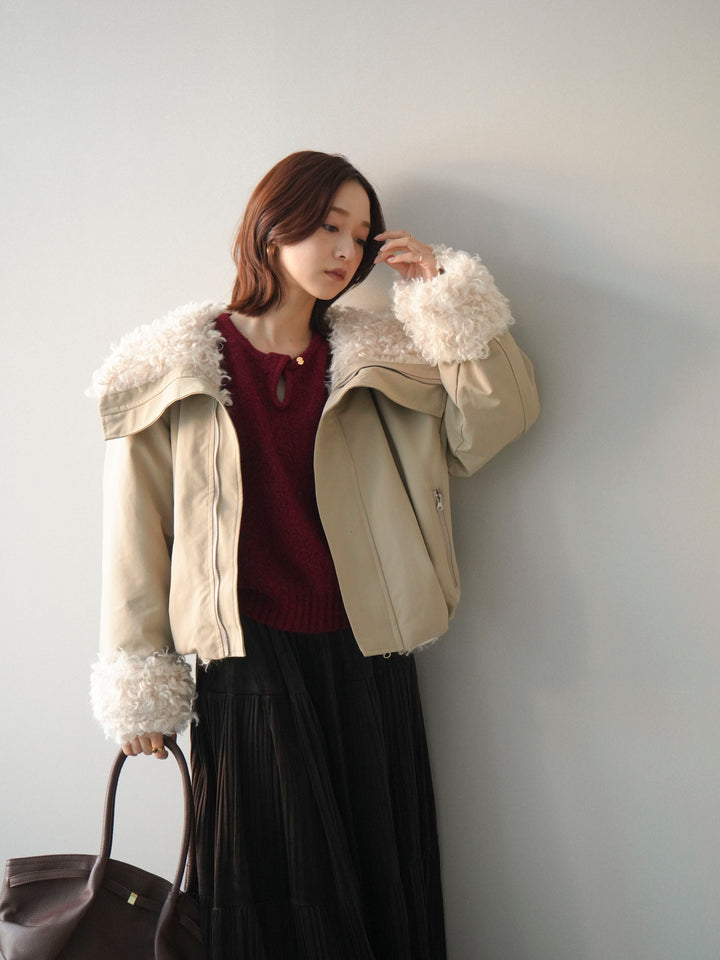 [SET]プードルファーダウンジャケット+ベロアティアードワッシャースカート(2set)