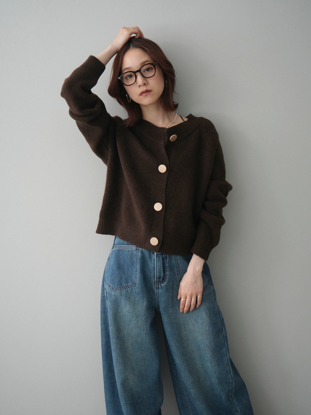 [予約]BIGボタンニットカーディガン/brown