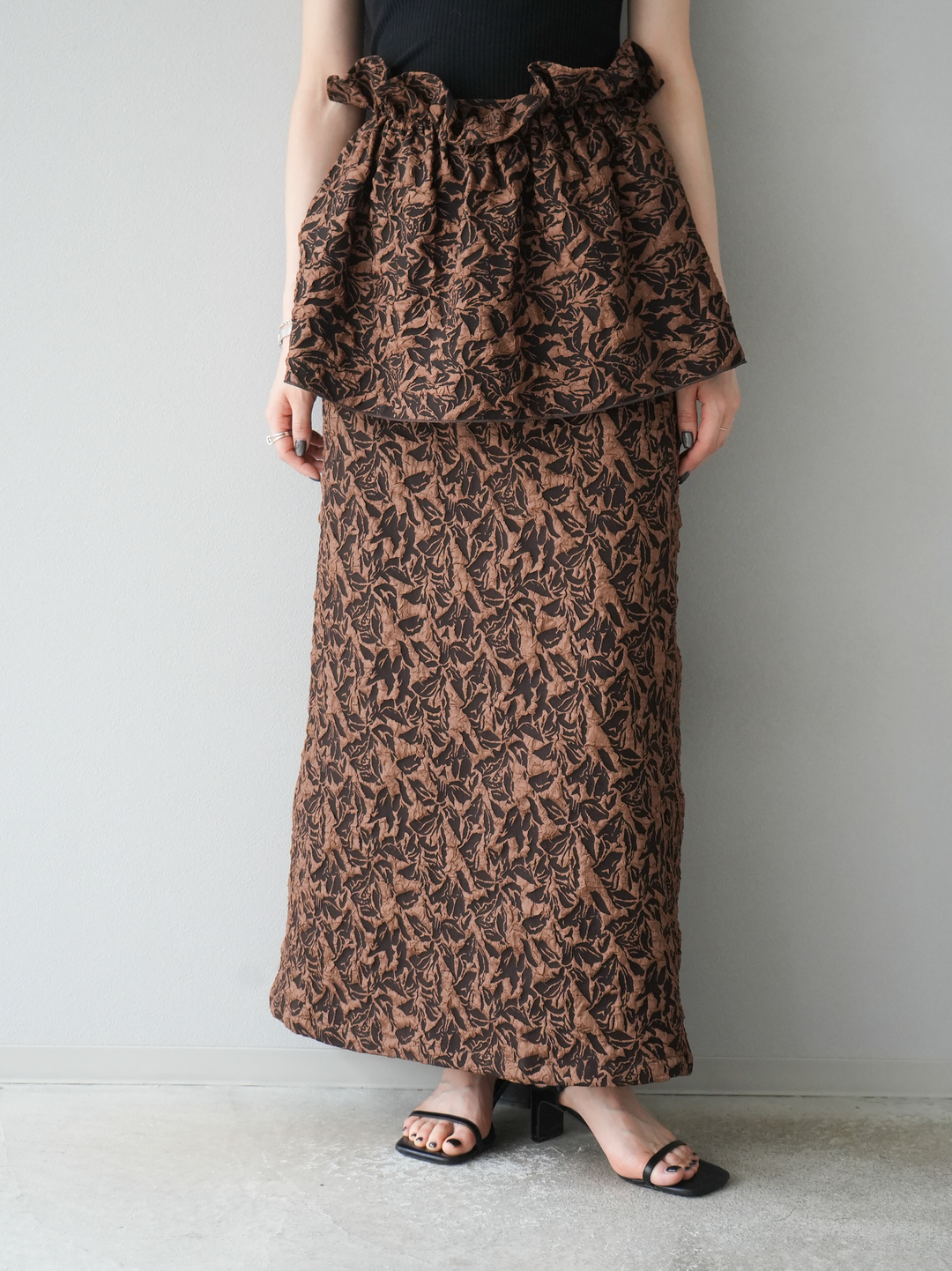 [予約]膨れジャガードマルチWAYスカート/ブラウン