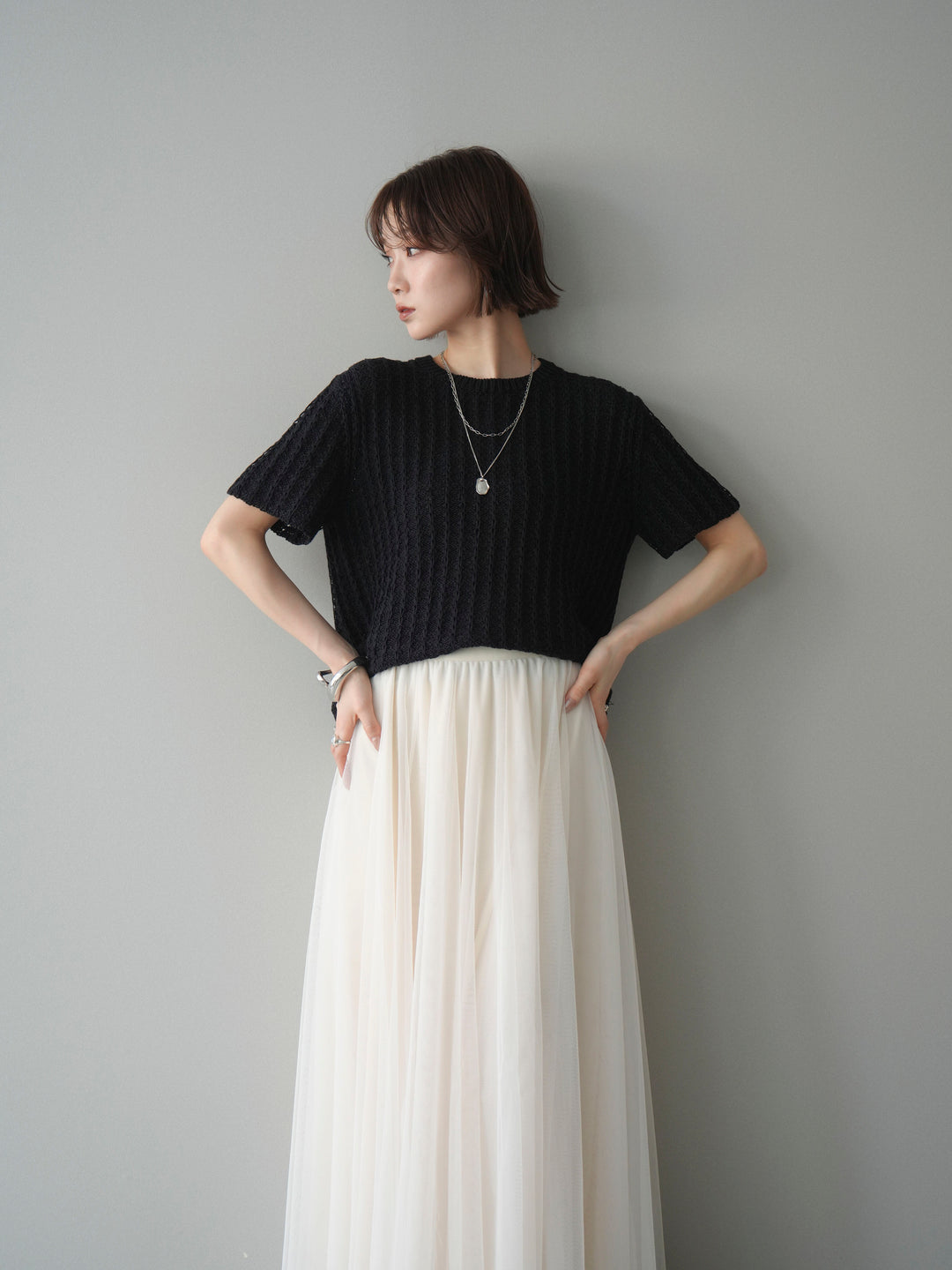 [予約]テクスチャーリブサマーニットプルオーバー/black