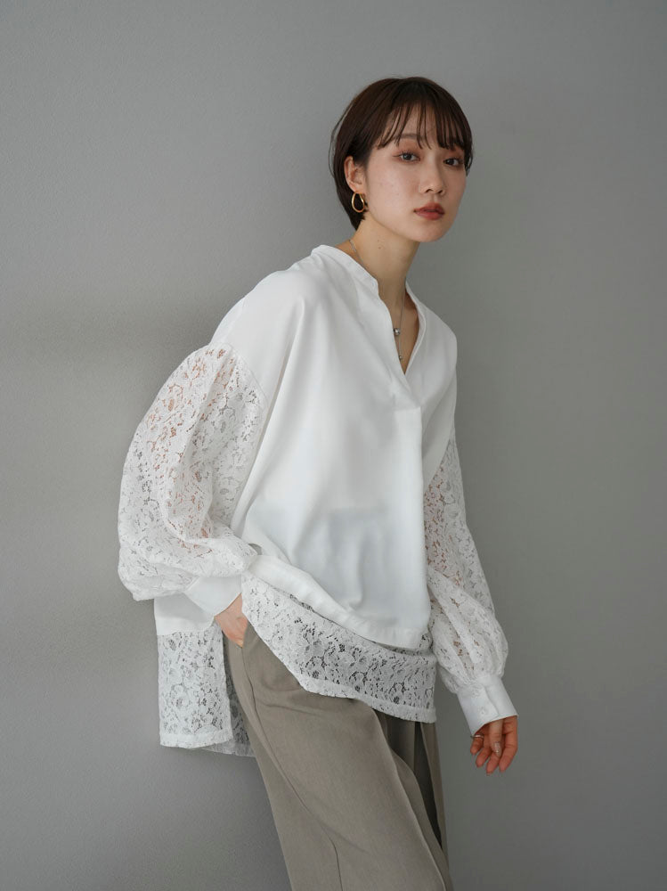 [Pre-order] Lace-switched skipper blouse/off-white