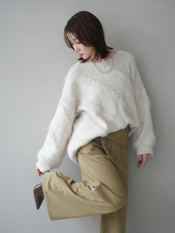 [予約]ブークレラインデザインニットプルオーバー/ivory
