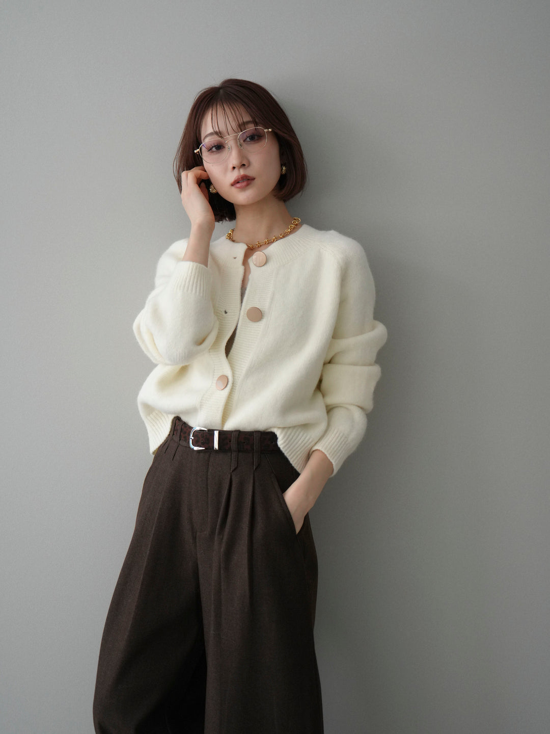 [SET]BIGボタンニットカーディガン+選べるアクセセット(2set)