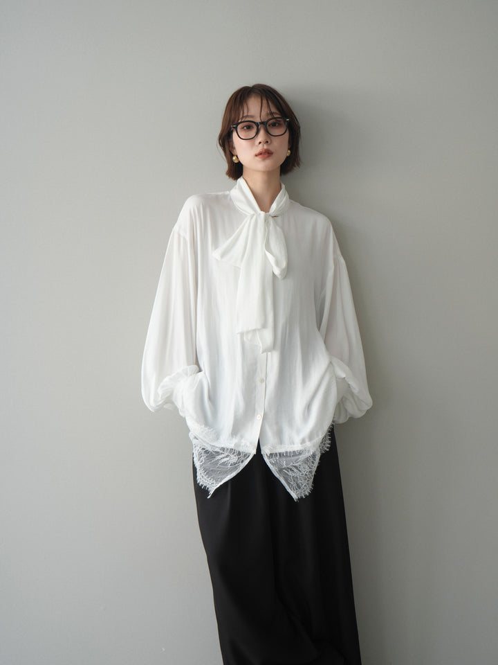 [予約]レースヘムボウタイブラウス/white