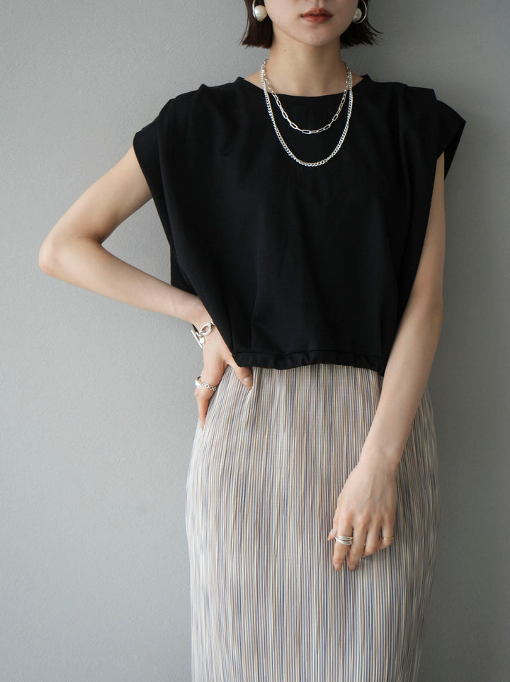 [Pre-order] Tuck shoulder hem drawstring ribbon top/Black