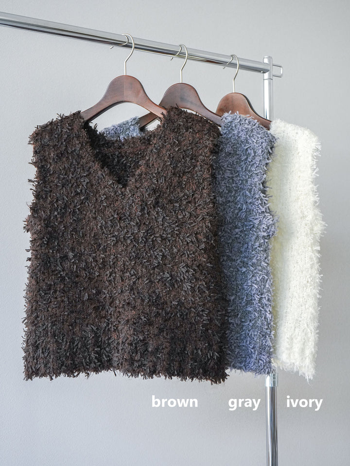 [SET]テープヤーンフリンジニットベスト+アンティーク柄フロッキーマキシスカート(2set)