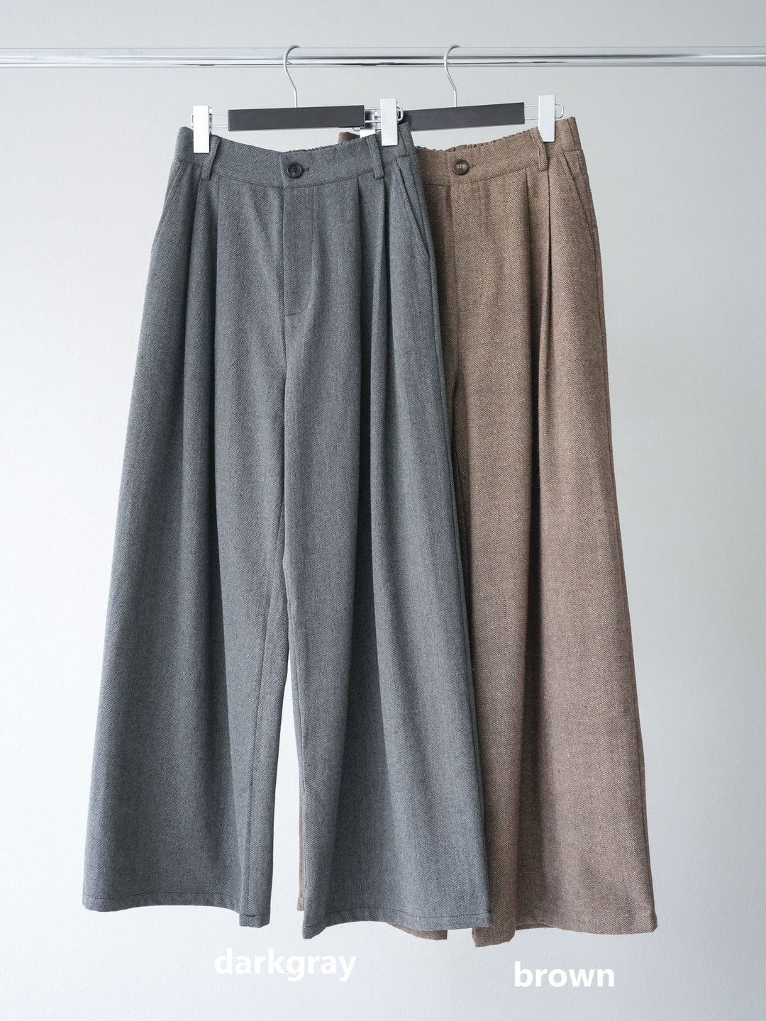 [SET] 手編繩結背心+粗花呢觸感褶皺寬褲（2件組）