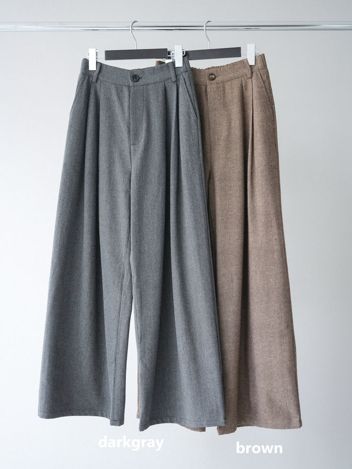 [SET] 手編繩結背心+粗花呢觸感褶皺寬褲（2件組）
