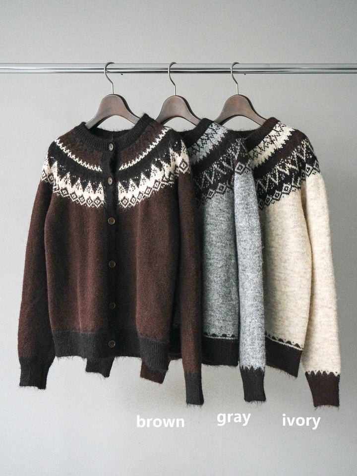 [SET]ノルディック柄ニットカーディガン+ペインターカーブデニムパンツ(2set)