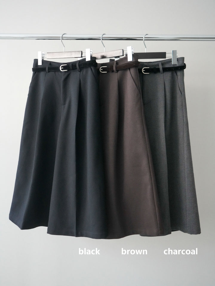 [SET]ベルト付ウールタッチミディアムパンツ+ベルト付ウールタッチミディアムパンツ(2set)