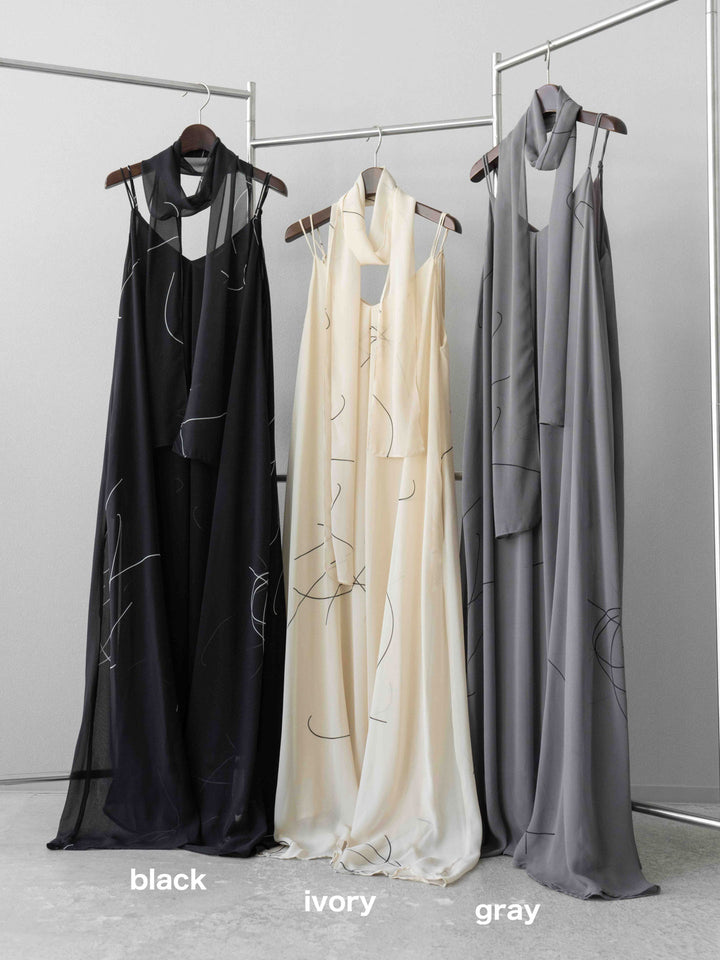 [SET]ペンタッチシフォンキャミワンピース+ペンタッチシフォンシャツ(2set)