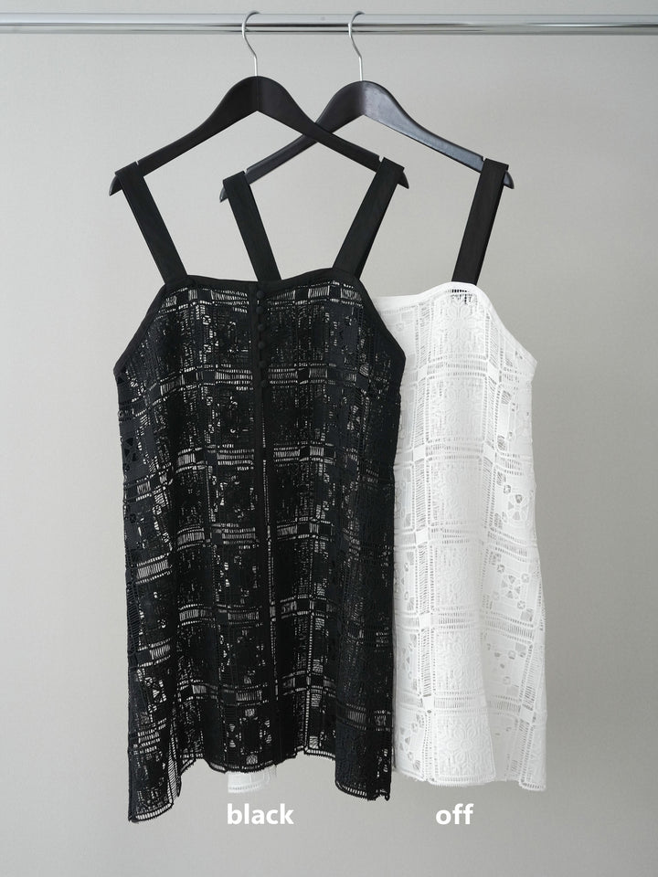 [SET]配色パネルレースキャミソール+デニム切替スウェットパンツ(2set)