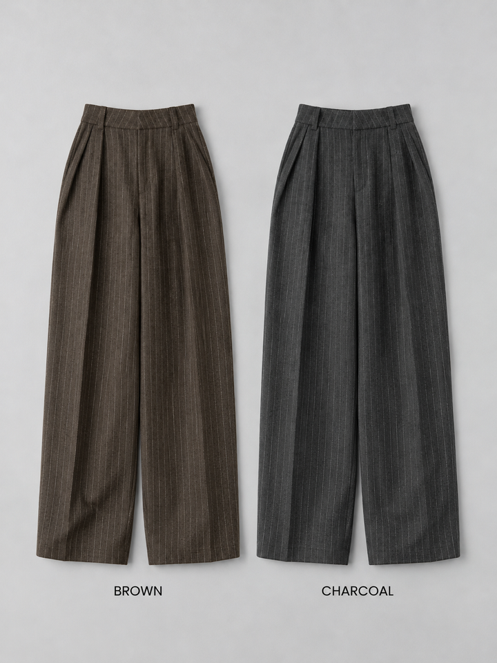 [SET]ピンストライプタックワイドパンツ+ピンストライプタックワイドパンツ(2set)
